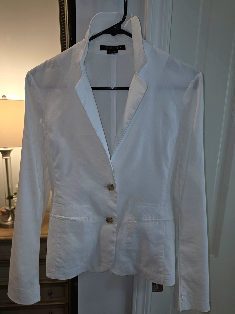 Theory ClassicLinen Blend White Two-Button Women's Blazer